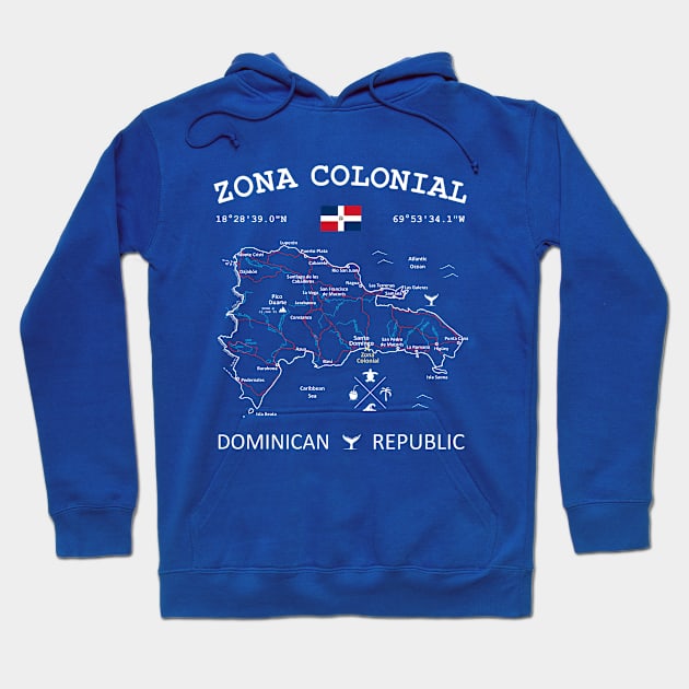 Zona Colonial Dominican Republic Flag Travel Map Coordinates GPS Hoodie by French Salsa